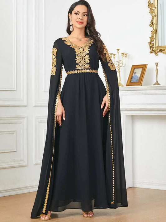 Robe caftan arabe en mousseline de soie à manches raglan pour l'Aïd