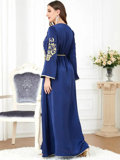 Robe de l'Aïd en satin brodé, caftan pour femme, style arabe du Moyen-Orient