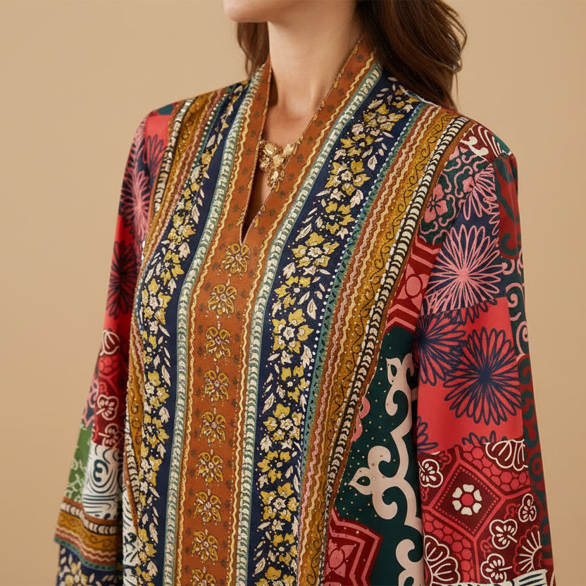 Eid Printed Muslim Women Caftan Kaftan Dress Jalabiya #26SX18