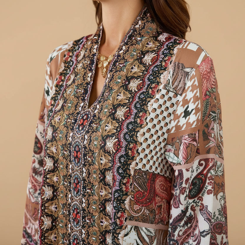 Eid Hotfix Rhinestones Printed Caftan Kaftan Dress #26SX04