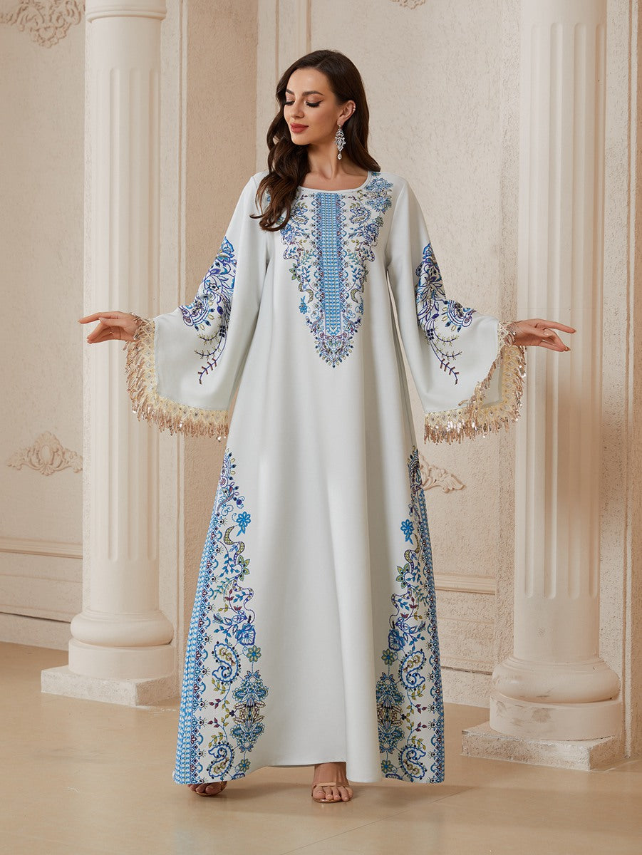 Rhinestones Printed Caftan Kaftan For Women - Mukhawar Eid Dress Jalabiya - #26S2612