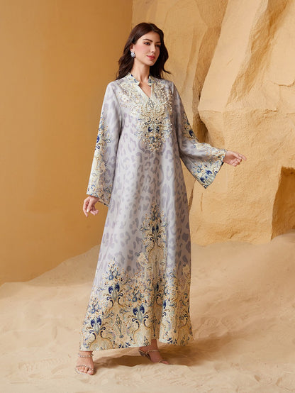 Eid Bead Printed Dress Muslim Women Caftan Kaftan Dress #26S1004