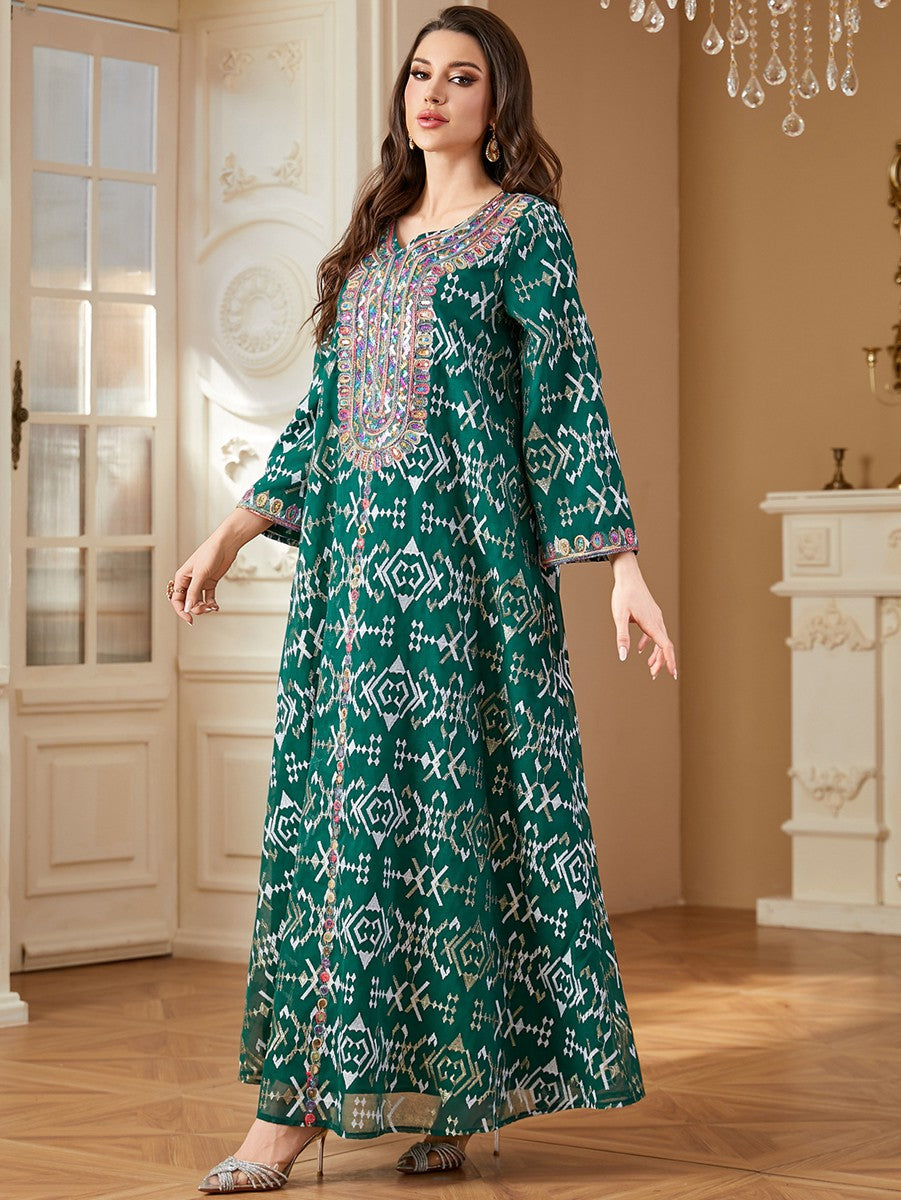 Eid Embroidery Dress Muslim Women Caftan Kaftan Dress #264309