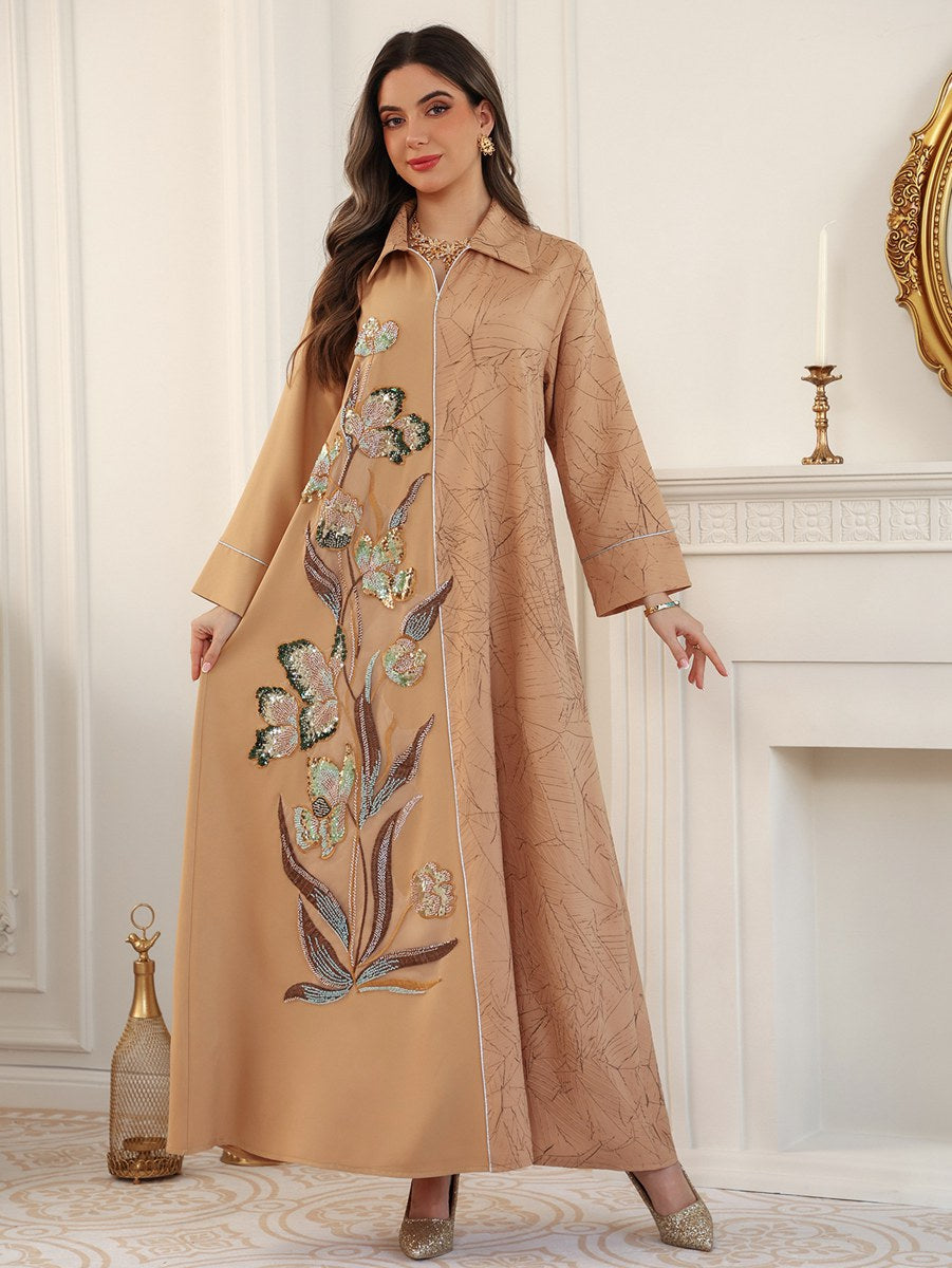 Eid Dress Jacquard Embroidery Sequins Caftan Kaftan Dress #26496