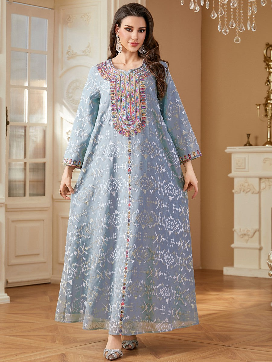 Eid Embroidery Dress Muslim Women Caftan Kaftan Dress #264309