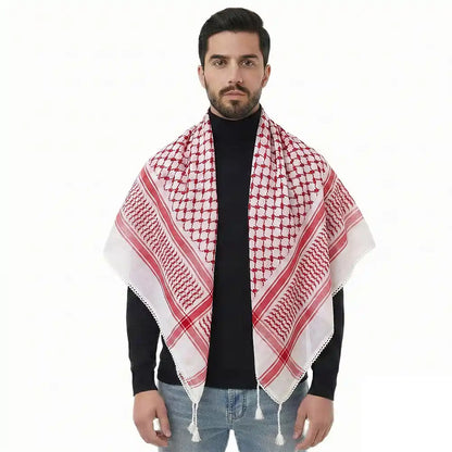 Écharpe Keffieh à pompons en mélange de coton et de lin pour hommes et femmes