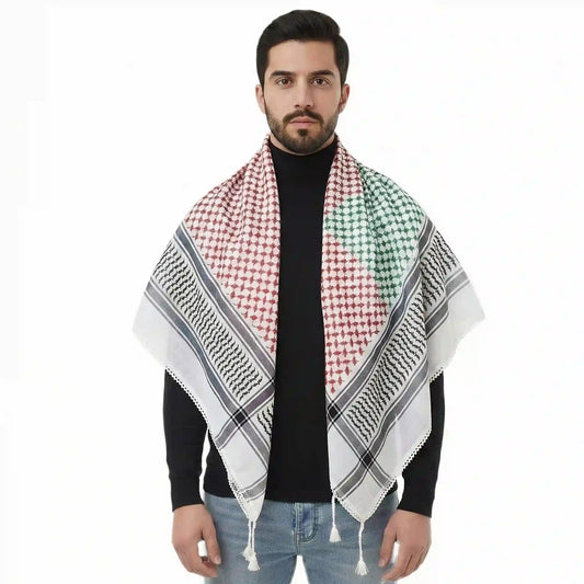 Écharpe Keffieh à pompons en mélange de coton et de lin pour hommes et femmes