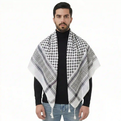 Écharpe Keffieh à pompons en mélange de coton et de lin pour hommes et femmes