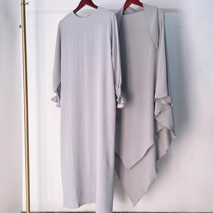 Ensemble 2 pièces Jilbab Robe de prière avec deux couches Khimar pour femmes arabes