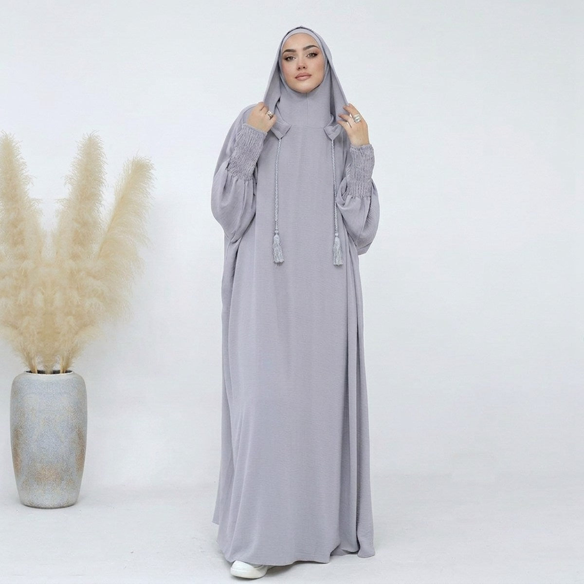 Muslim Women Hooded Abaya Prayer Dress Cotton Blend Jilbab Halal Clothing