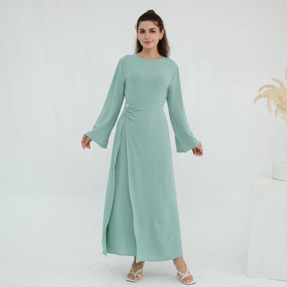 Robe abaya en crêpe avec ceinture à nouer sur le côté #251077