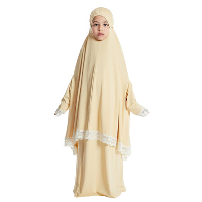 Arab Girl Jilbab Suit Prayer Dress 2 Pieces Set With Tops Robe Jilbab And Skirt