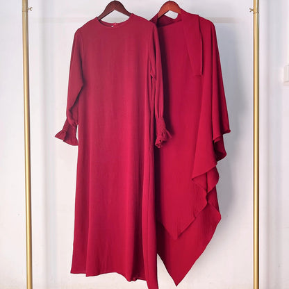 Ensemble 2 pièces Jilbab Robe de prière avec deux couches Khimar pour femmes arabes