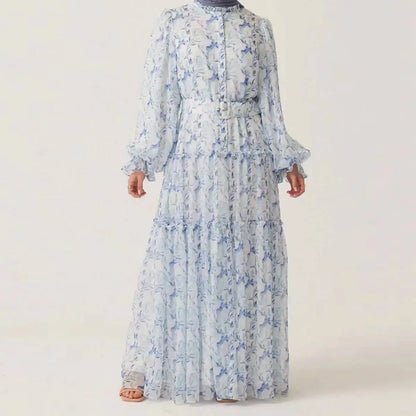 Robe Abaya imprimée en mousseline de soie pour femmes musulmanes
