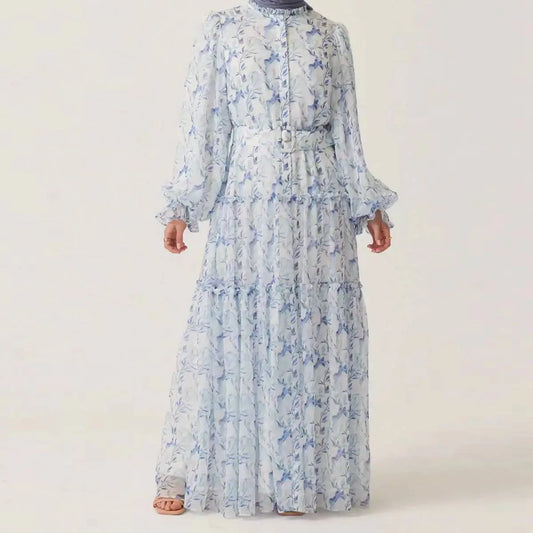 Robe Abaya imprimée en mousseline de soie pour femmes musulmanes