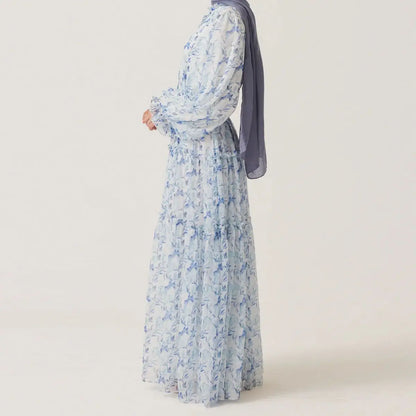 Robe Abaya imprimée en mousseline de soie pour femmes musulmanes
