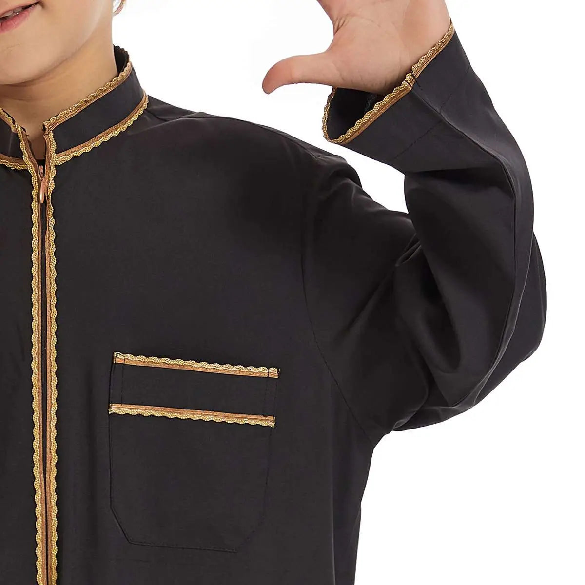 Vêtements Thobe Thawb pour garçon arabe du Moyen-Orient avec fermeture éclair
