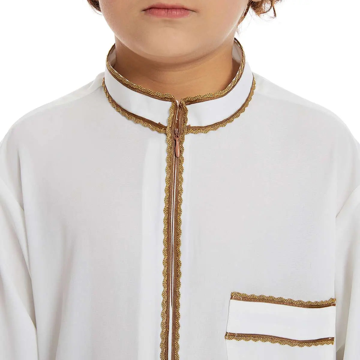 Vêtements Thobe Thawb pour garçon arabe du Moyen-Orient avec fermeture éclair