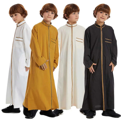 Vêtements Thobe Thawb pour garçon arabe du Moyen-Orient avec fermeture éclair
