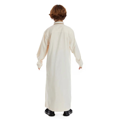 Vêtements Thobe Thawb pour garçon arabe du Moyen-Orient avec fermeture éclair