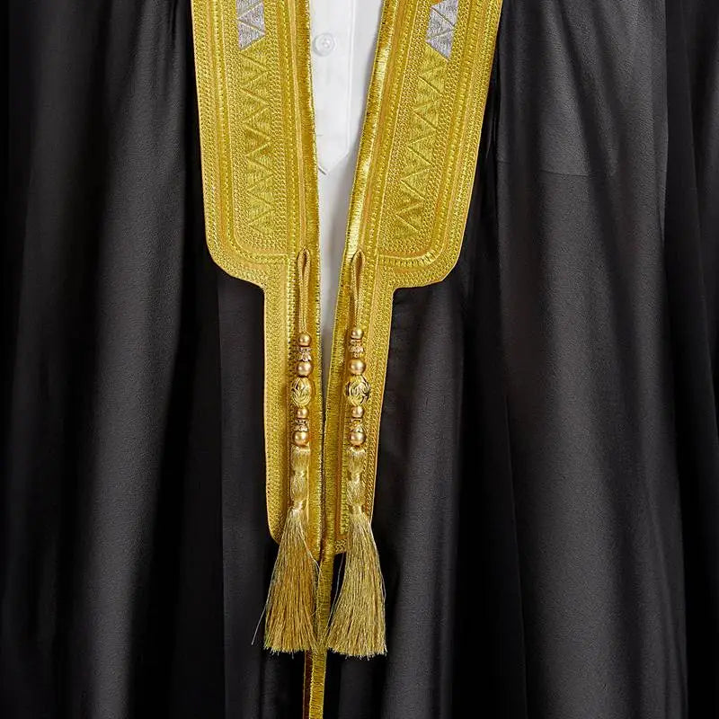 Tissu en mousseline de soie Bisht pour hommes arabes musulmans islamiques avec pompons et broderie