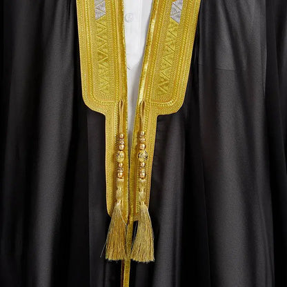 Tissu en mousseline de soie Bisht pour hommes arabes musulmans islamiques avec pompons et broderie