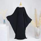Robe Farasha Abaya en tissu froissé à manches chauve-souris avec ceinture intérieure