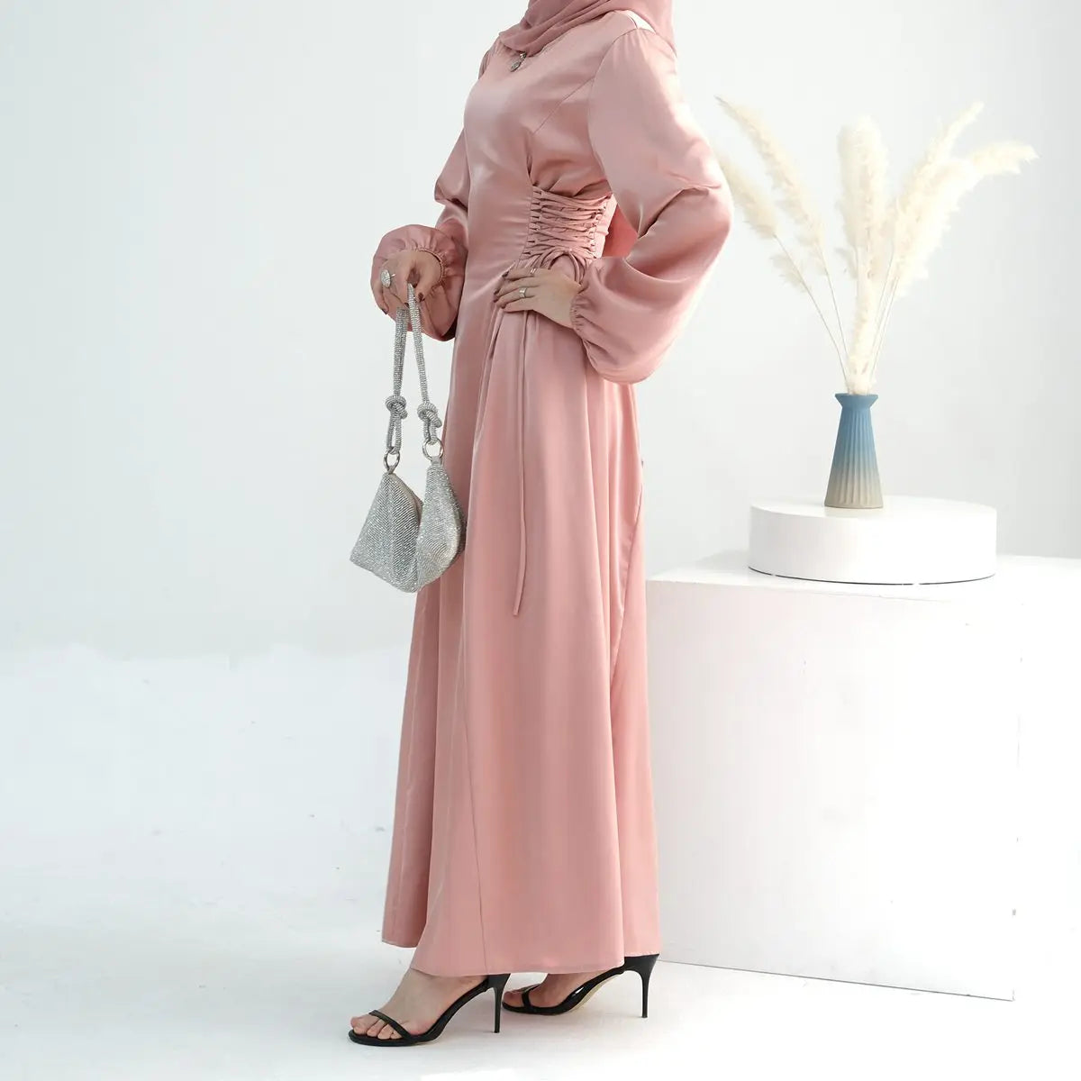 Robe Abaya en satin pour femmes musulmanes