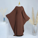 Robe Farasha Abaya en tissu froissé à manches chauve-souris avec ceinture intérieure