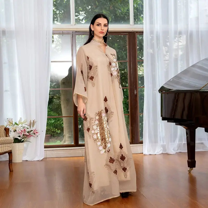 Robe de l'Aïd à paillettes et broderies pour femme, caftan, robe jalabiya