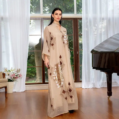 Robe de l'Aïd à paillettes et broderies pour femme, caftan, robe jalabiya