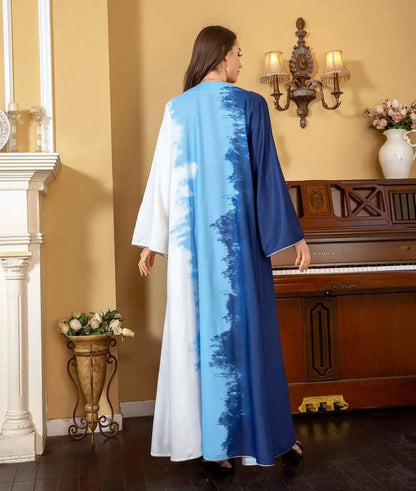 Robe caftan brodée tie-dye avec strass, pour femme, tenue de l'Aïd et de célébration