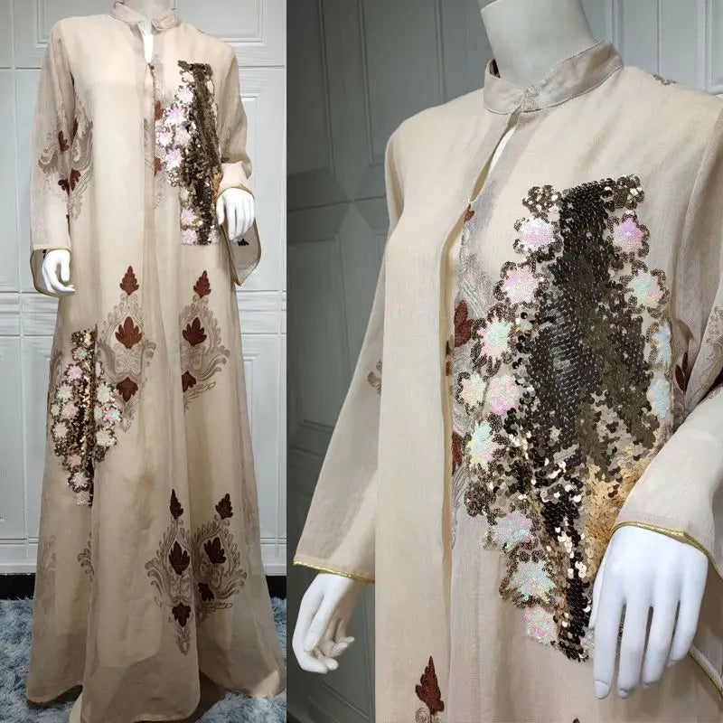 Robe de l'Aïd à paillettes et broderies pour femme, caftan, robe jalabiya