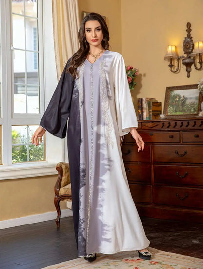 Robe caftan brodée tie-dye avec strass, pour femme, tenue de l'Aïd et de célébration