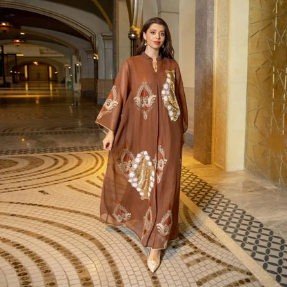 Robe de l'Aïd à paillettes et broderies pour femme, caftan, robe jalabiya