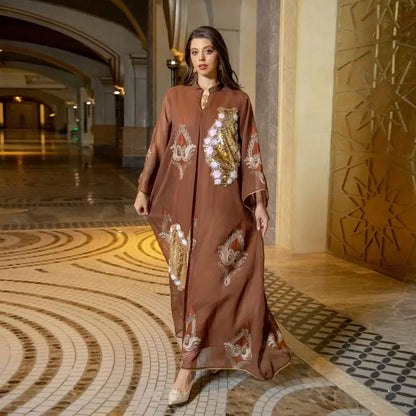 Robe de l'Aïd à paillettes et broderies pour femme, caftan, robe jalabiya
