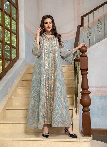 Robe de l'Aïd à paillettes brodées pour femme, caftan