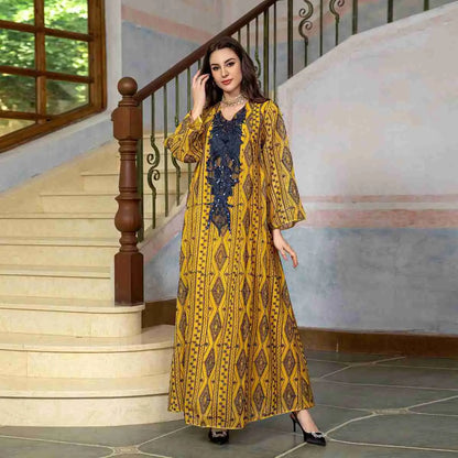 Robe caftan arabe Doris brodée à paillettes pour femme
