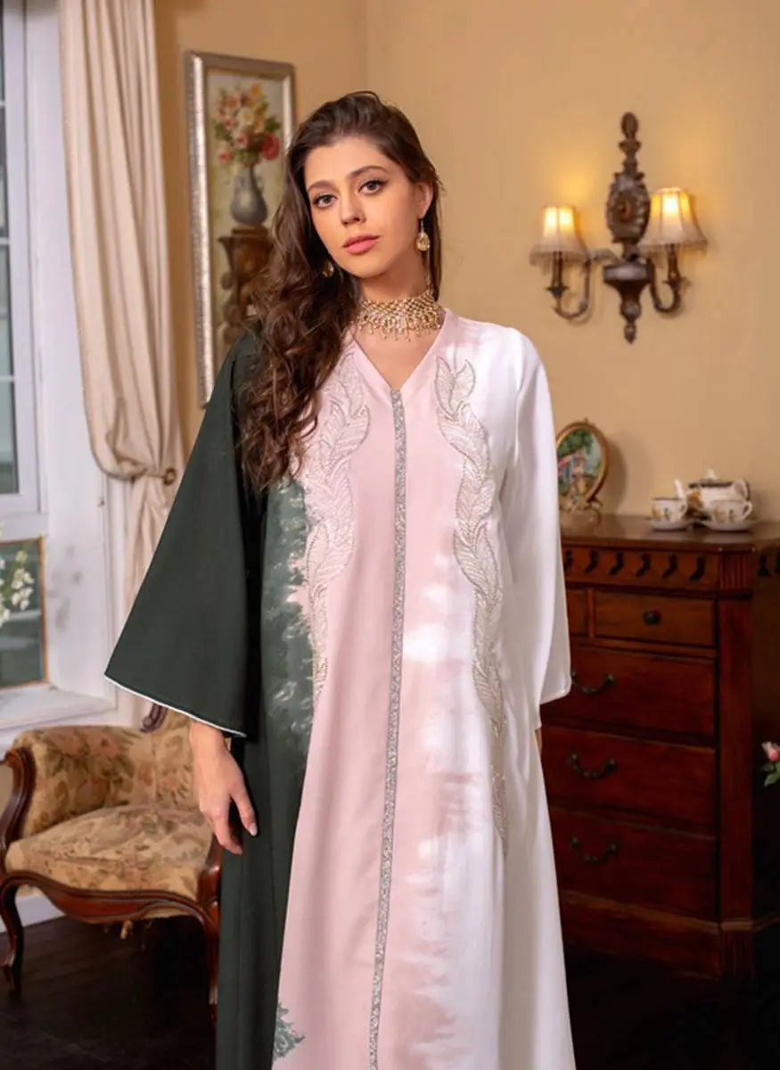 Robe caftan brodée tie-dye avec strass, pour femme, tenue de l'Aïd et de célébration