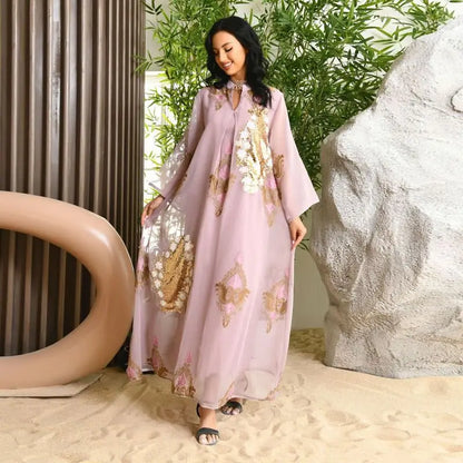 Robe de l'Aïd à paillettes et broderies pour femme, caftan, robe jalabiya