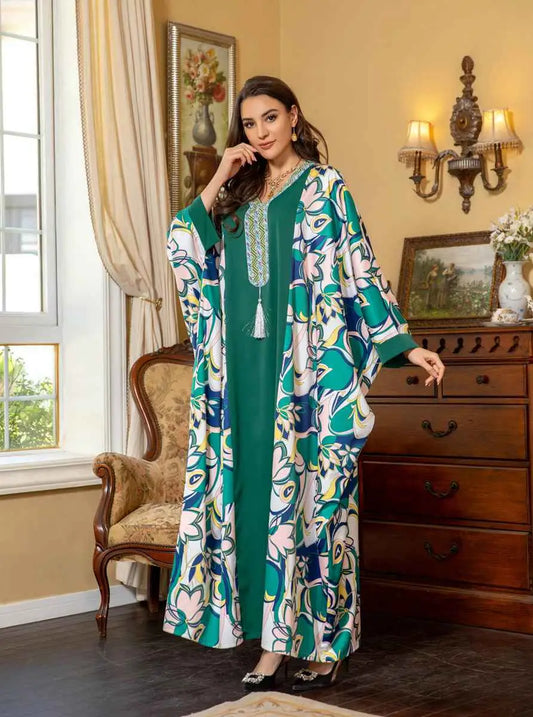 Robe Eid manches chauve-souris Hotfix strass Farasha Caftan Kaftan robe Jalabiya