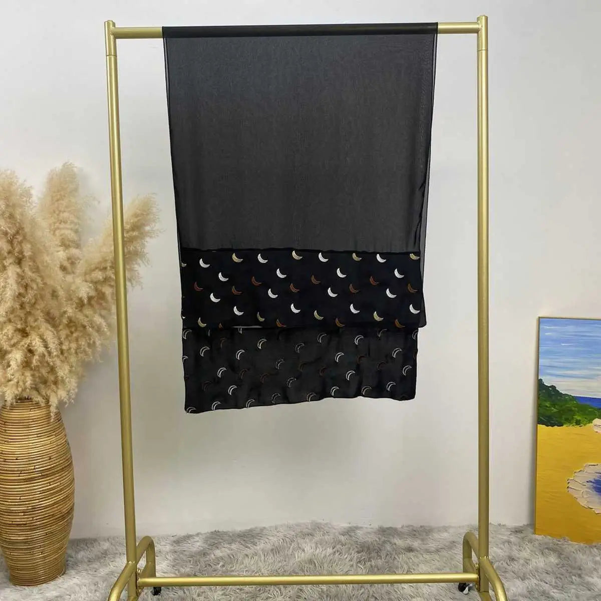 Foulard hijab brodé lune pour femmes musulmanes