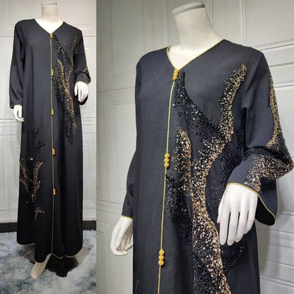 Robe caftan brodée en coton mélangé à paillettes