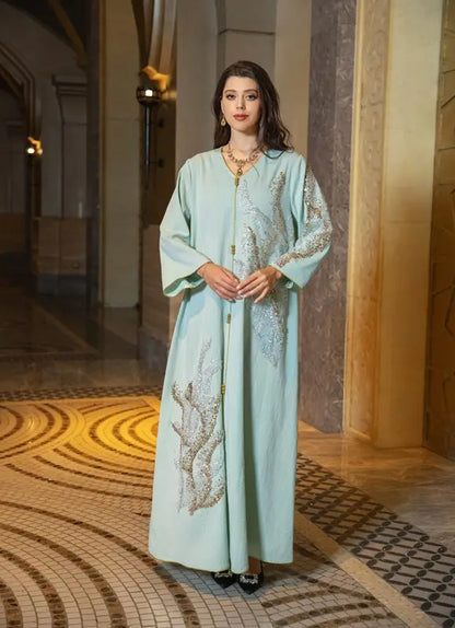 Robe caftan brodée en coton mélangé à paillettes