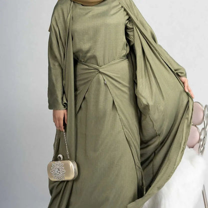 Ensemble 4 pièces pour robe musulmane ouverte, avec foulard, abaya extérieure, cache-cœur et robe intérieure