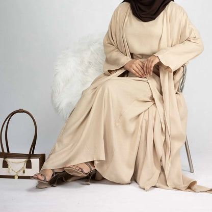Ensemble 4 pièces pour robe musulmane ouverte, avec foulard, abaya extérieure, cache-cœur et robe intérieure