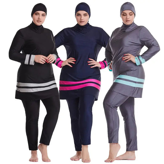 Maillot de bain 3 pièces grande taille pour femmes musulmanes arabes, burkini islamique