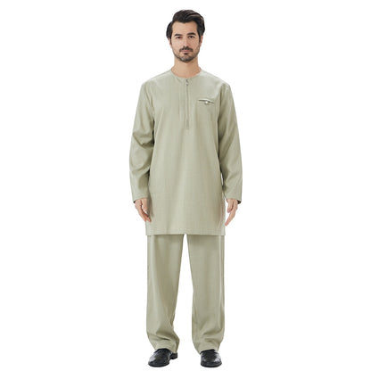 2 Pieces Set Muslim Arab Men Tops And Pants Suit Set #26T849