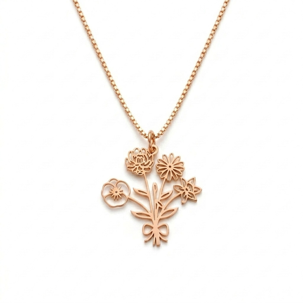 Birth Month Flower Necklace Jewelry For Mom, Grandma #118