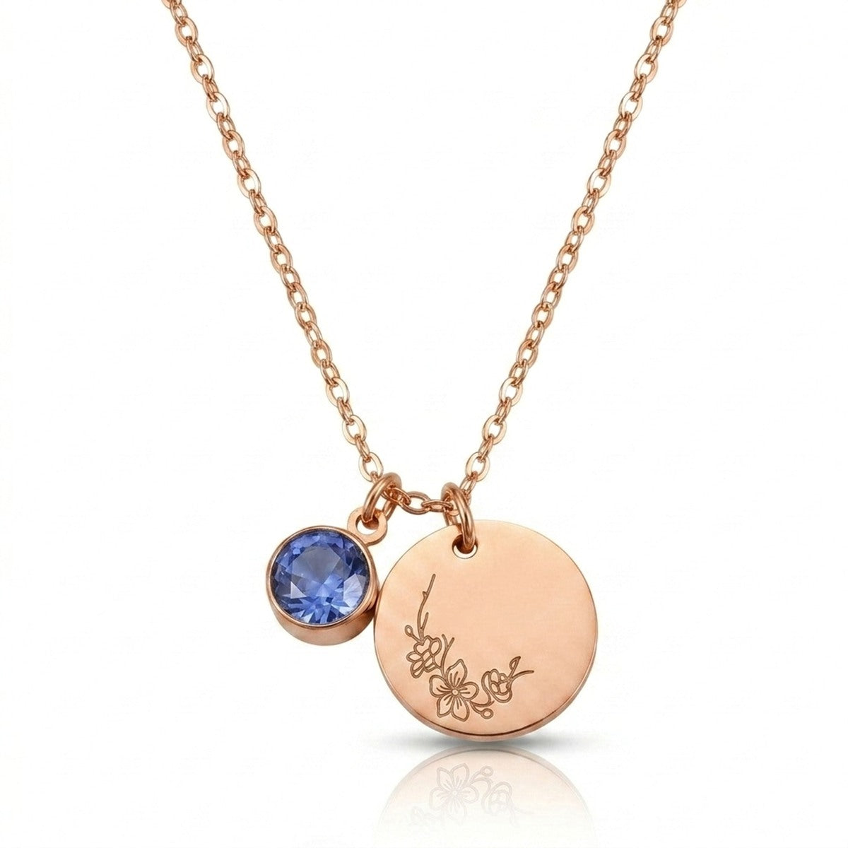 Birthstone Necklace With Birth Flower For Mom, Grandma #15
